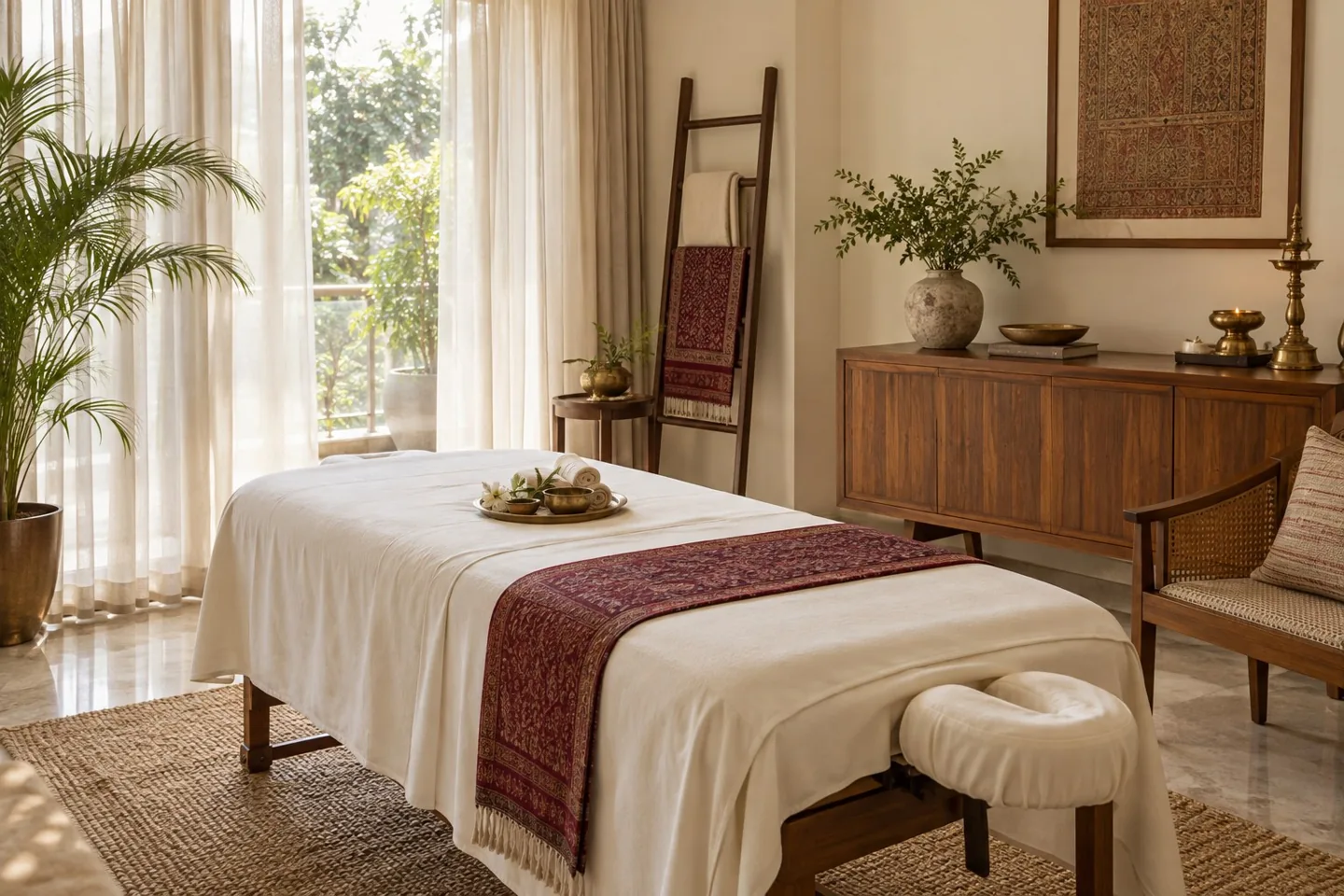 A quiet, naturally lit massage room